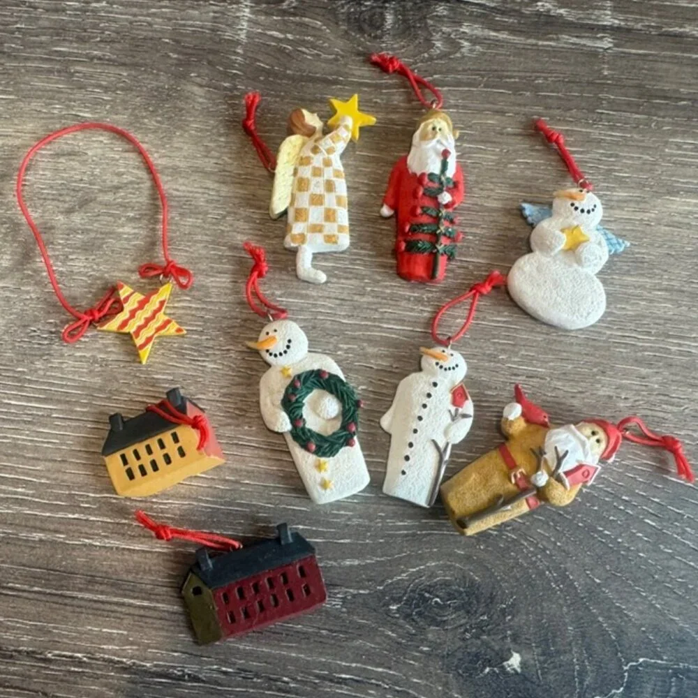 Lot of 8 Resin Small Christmas Tree Ornament, Santa Claus / Angle / Snowman